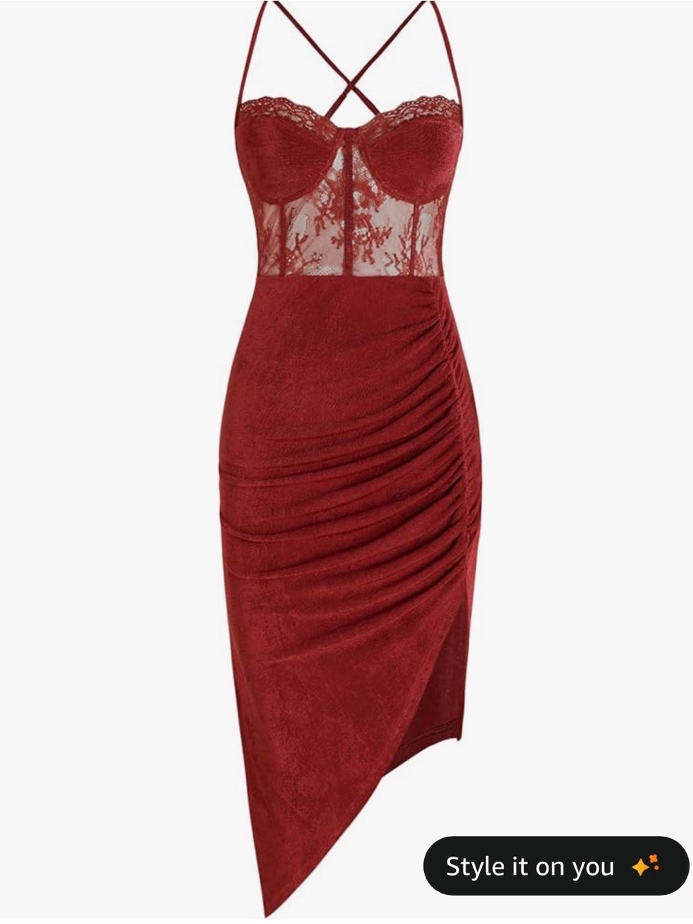 CIDER Red Lace Bodice Ruched Midi Asymmetrical Women’s Dress Size M